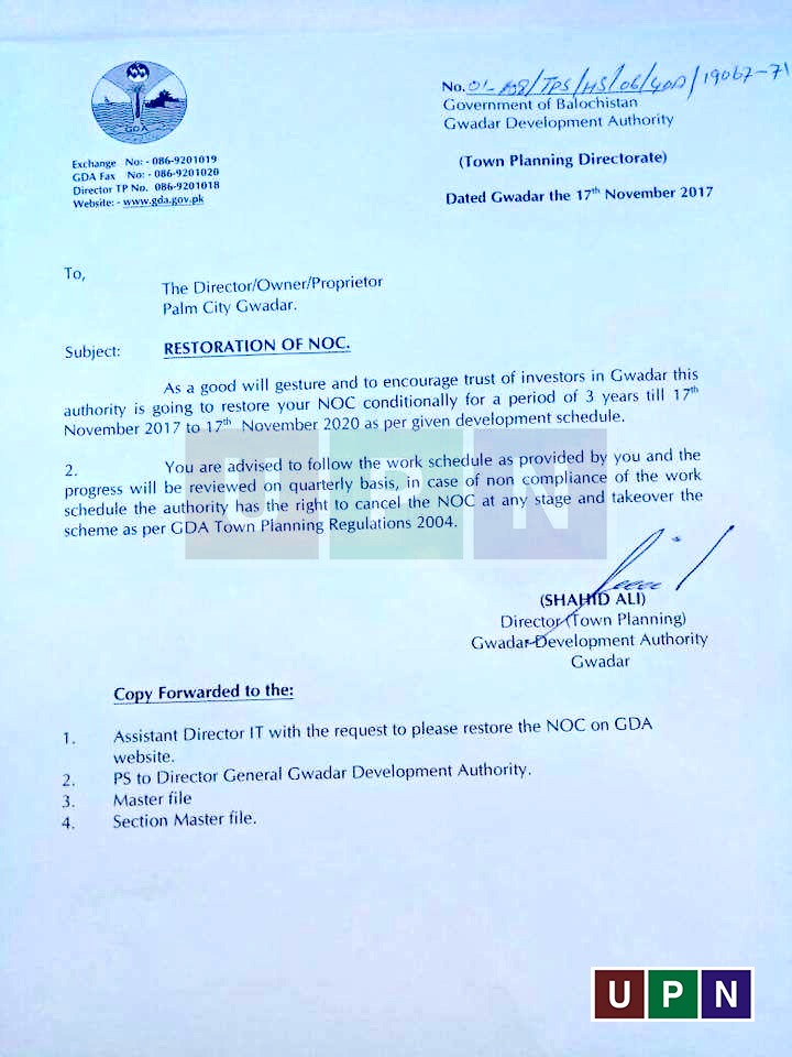 Palm City Gwadar GDA NOC Approval