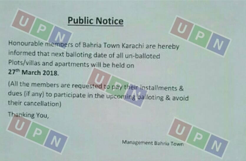 Bahria Karachi Balloting Notice 2018