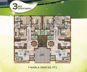 • 3-Bedroom Apartments (7 Marla, 1625 Sq. Feet)