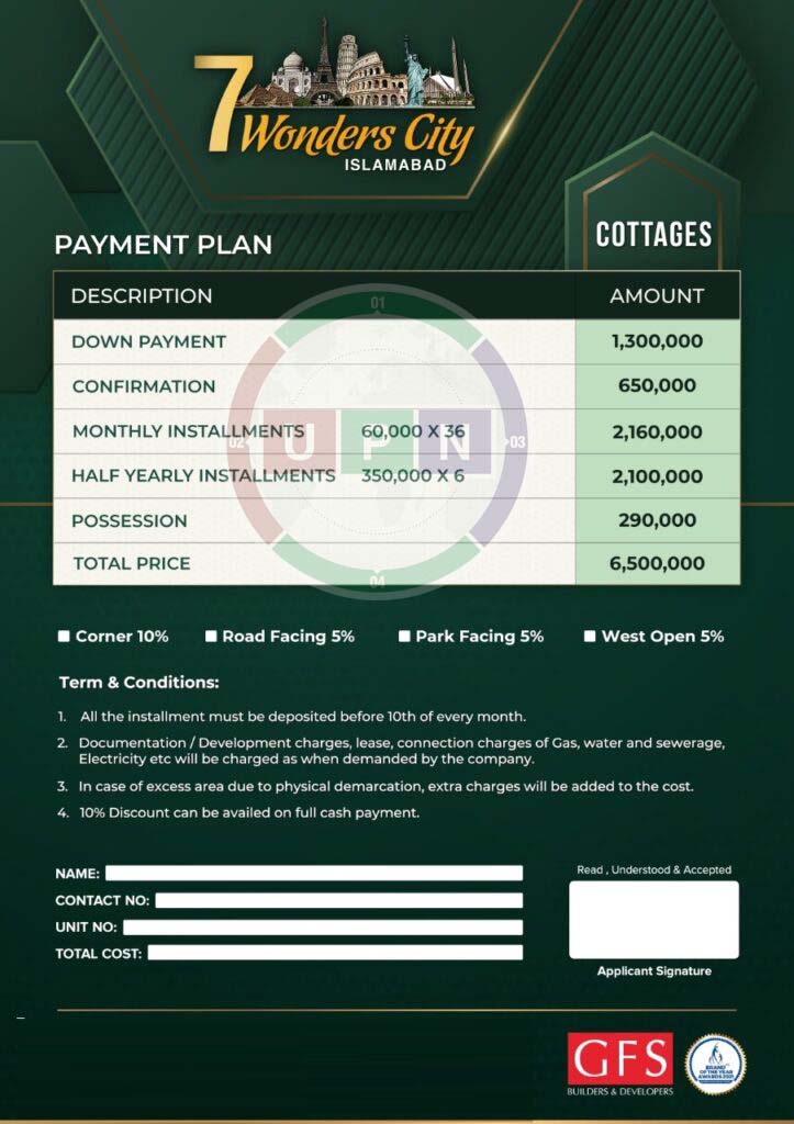 Cottages Payment Plan 