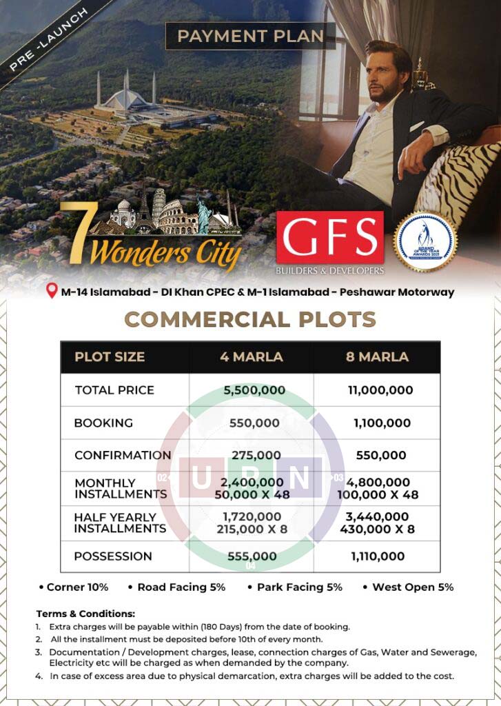Seven Wonders City Islamabad commercial payment plan