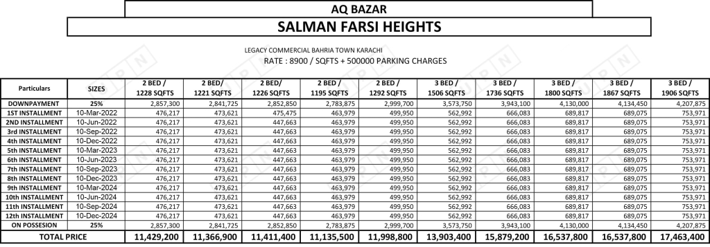 Salman Farsi Heights Payment Plan